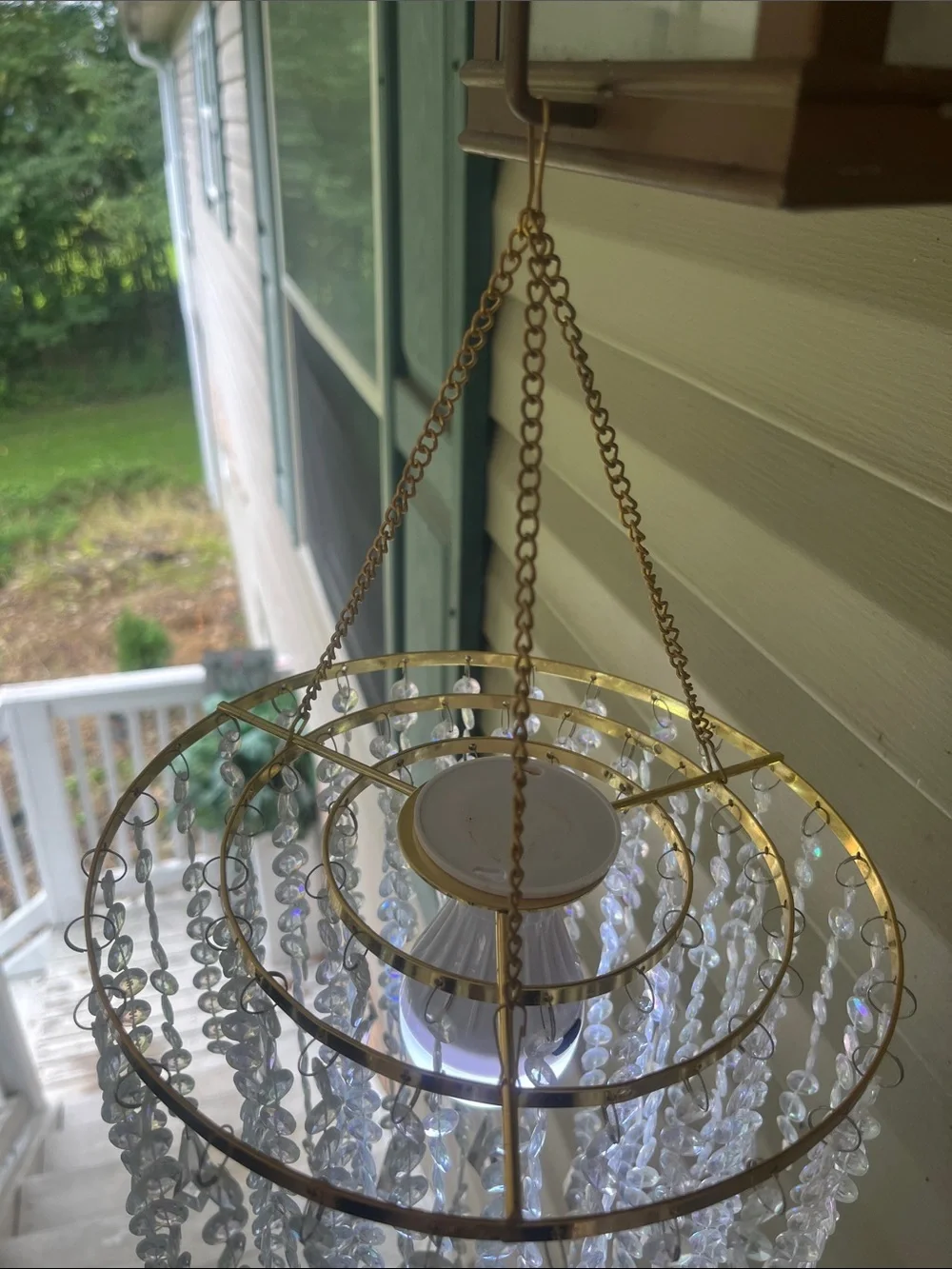 Battery operated Hanging Crystal Bead Chandelier with Gold Frame